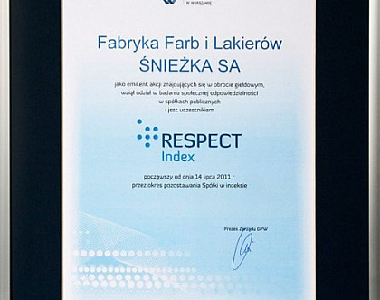 Certyfikat RESPECT INDEKS dla Śnieżki