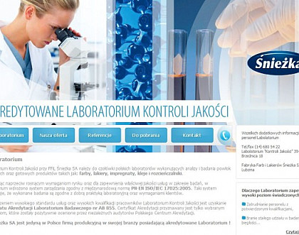 Strona internetowa Laboratorium Kontroli Jakości przy FFiL Śnieżka SA